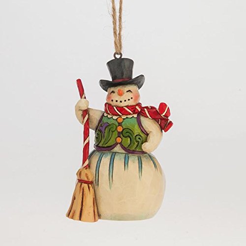 Jim Shore for Enesco Heartwood Creek Snowman with Broom Mini Ornament, 3.625"