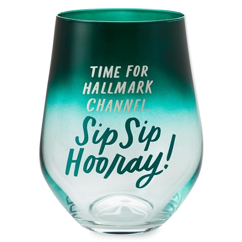 Hallmark Channel Stemless Wine Glasses (Sip Sip Hooray! Red and Green) Set of 2, 12 oz. Each, Christmas Gifts