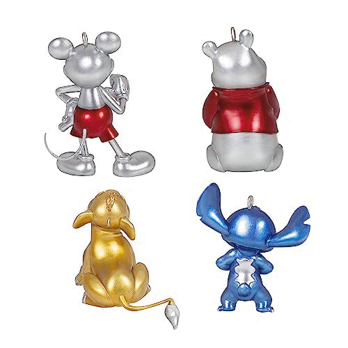 Hallmark Keepsake Christmas Ornaments 2023, Disney 100 Years of Wonder, Platinum Set of 4, Mickey Mouse, Winnie The Pooh, Lion King Simba, and Stitch, Gifts for Disney Fans