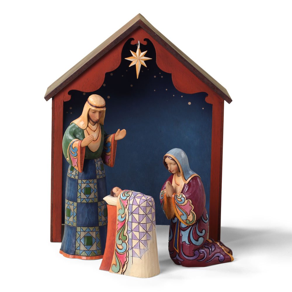 Enesco Jim Shore Heartwood Creek Holy Family with Stable 4-Piece Nativity Figurine