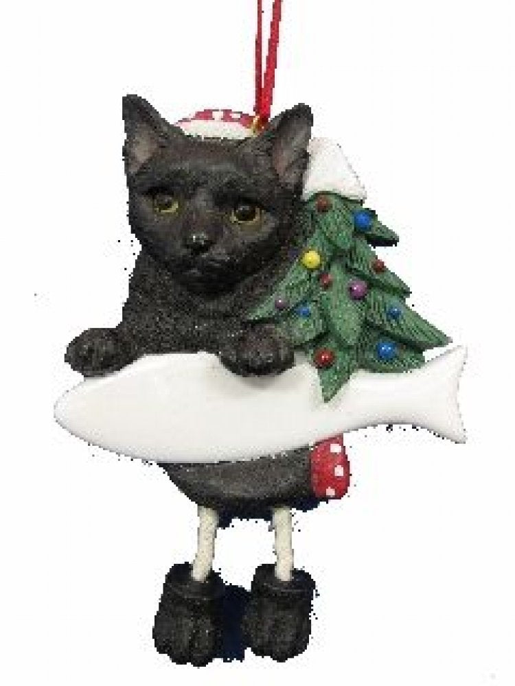 Personalized Dangling Cat Ornament - Black Cat