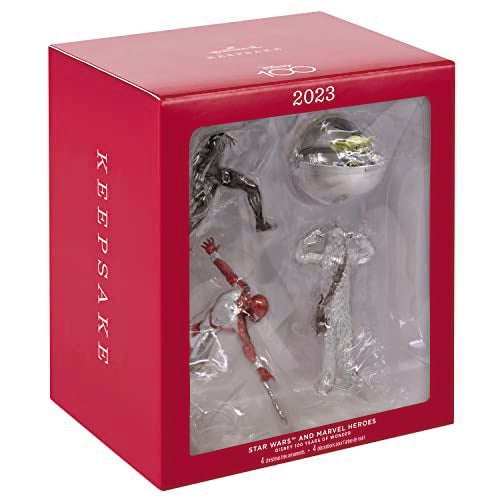 Hallmark Keepsake Christmas Ornament 2023, Disney 100 Years of Wonder Star Wars and Marvel Heroes, Set of 4, Gifts for Star Wars, Super Hero Fans