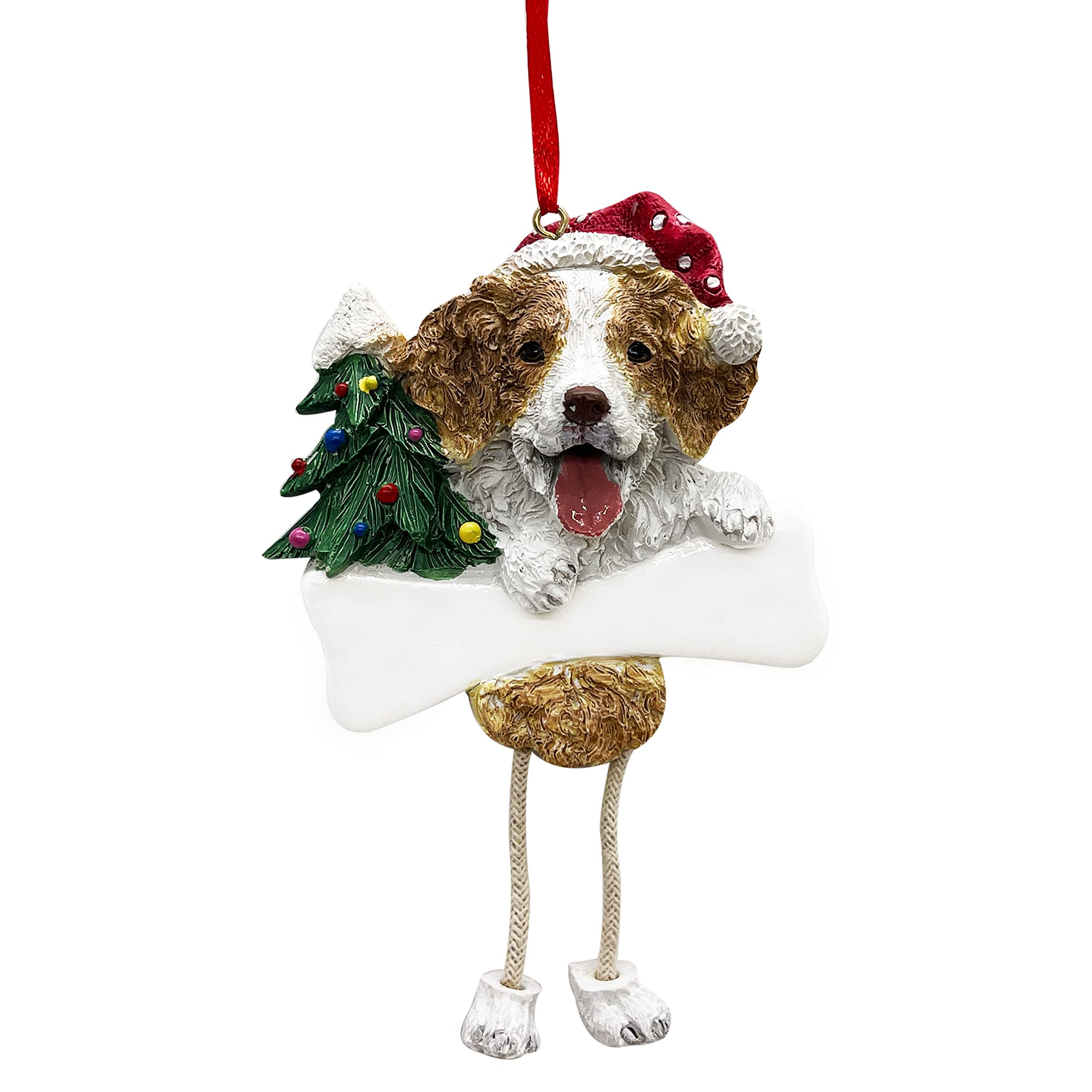 Brittany Spaniel Ornament with Unique "Dangling Legs" Hand Painted and Easily Personalized Christmas Ornament