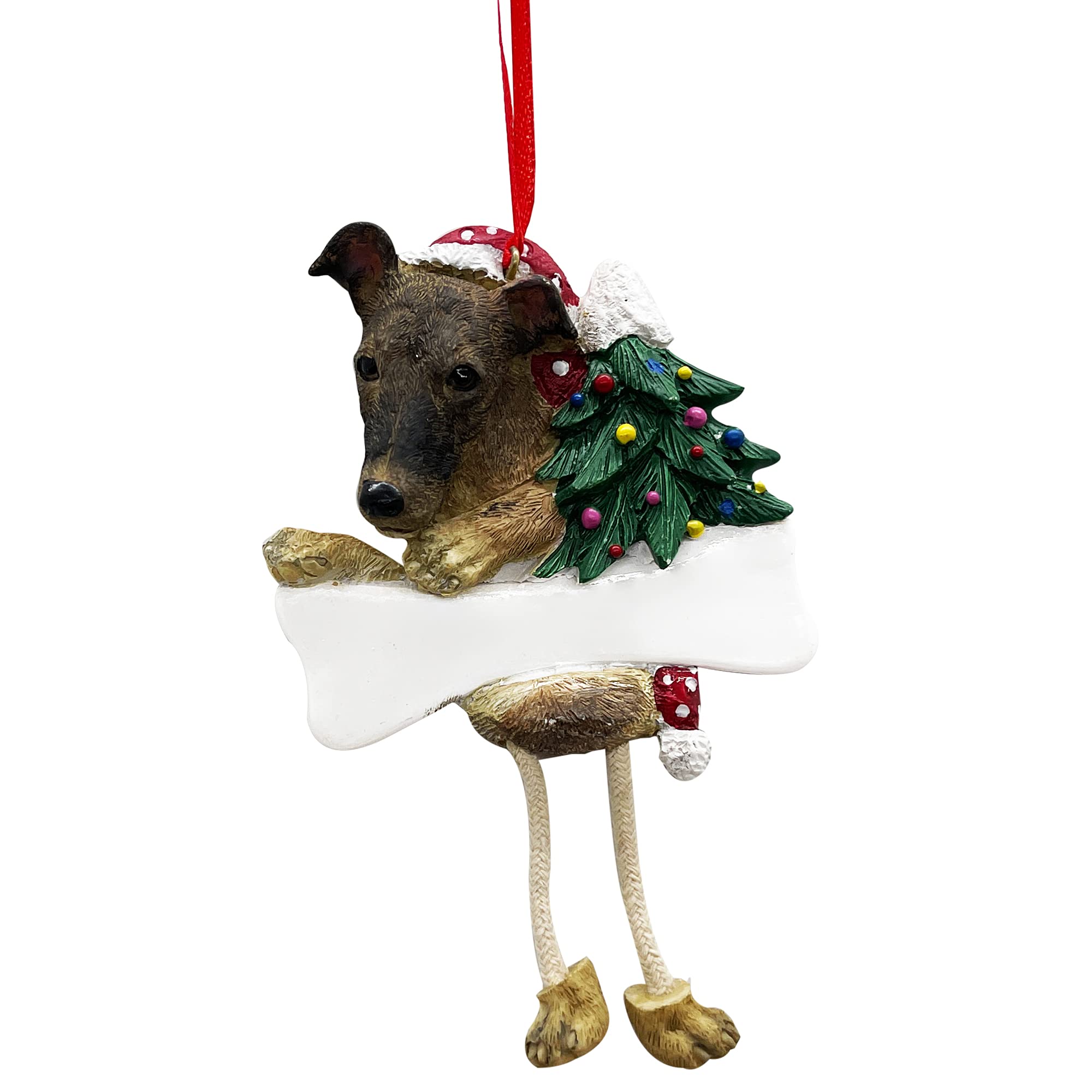 Greyhound Ornament Brindle with Unique "Dangling Legs" Hand Painted and Easily Personalized Christmas Ornament