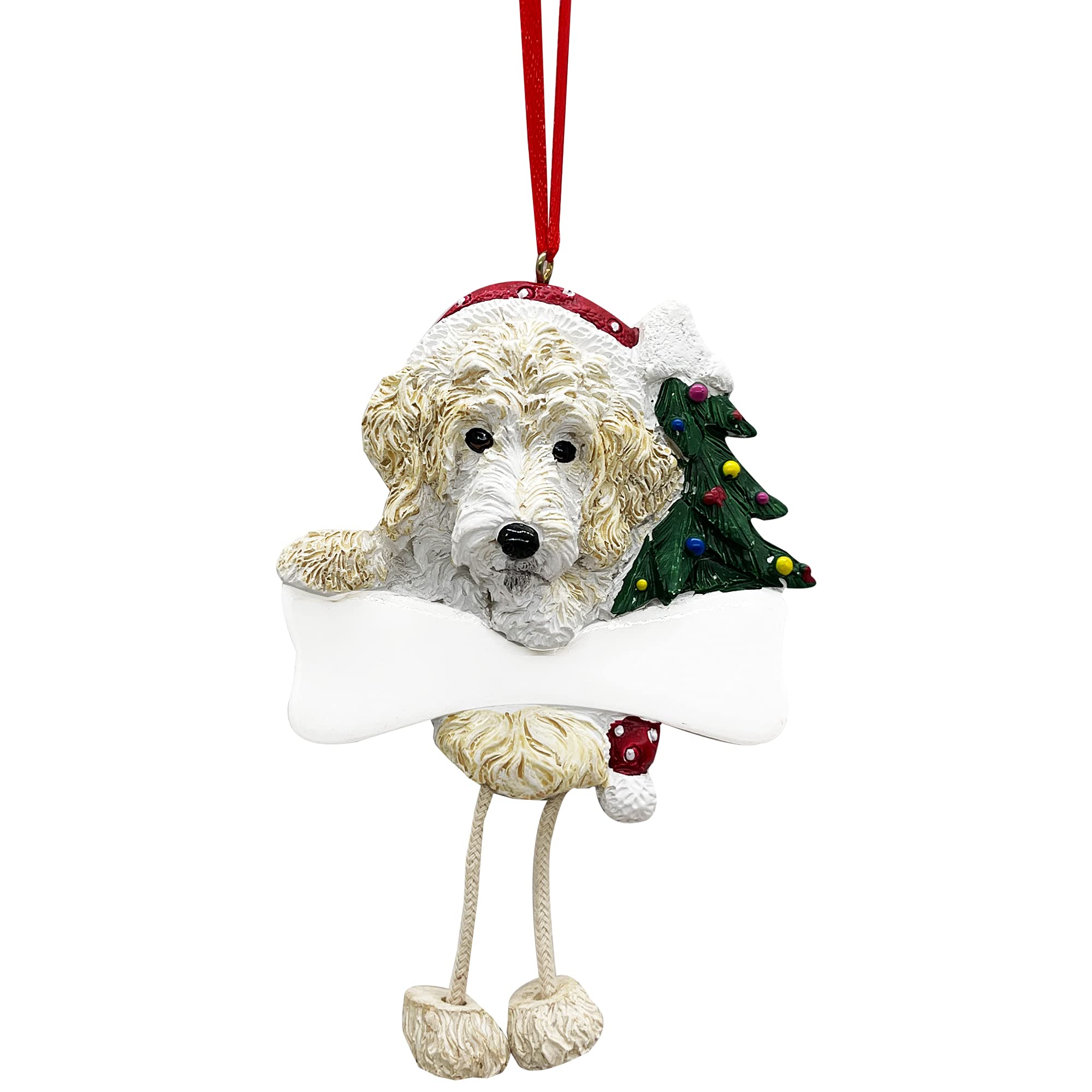 Labradoodle Ornament with Unique "Dangling Legs" Hand Painted and Easily Personalized Christmas Ornament