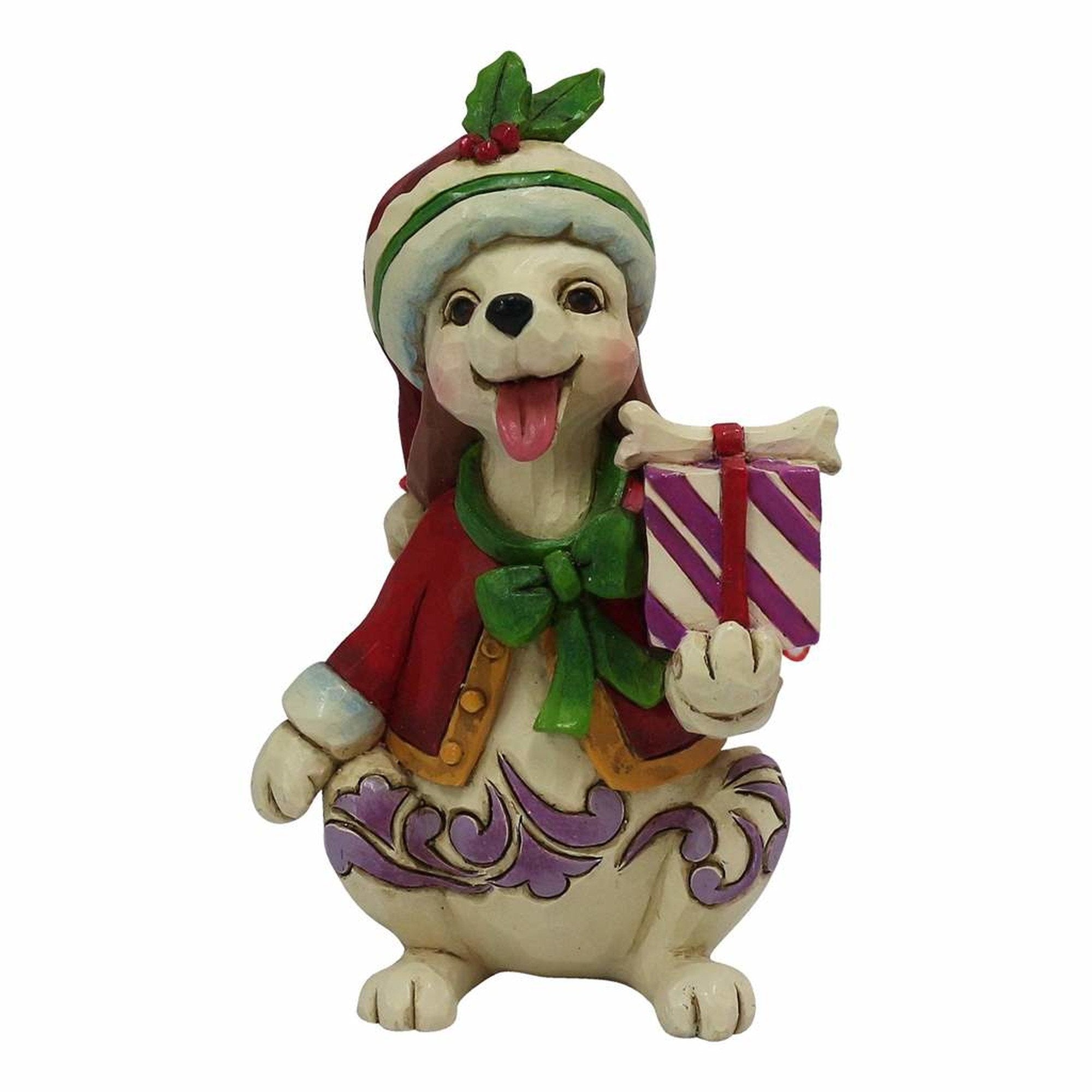 Enesco Jim Shore Heartwood Creek Mini Christmas Dog with Gift Stone Resin, 3.75? Figurine