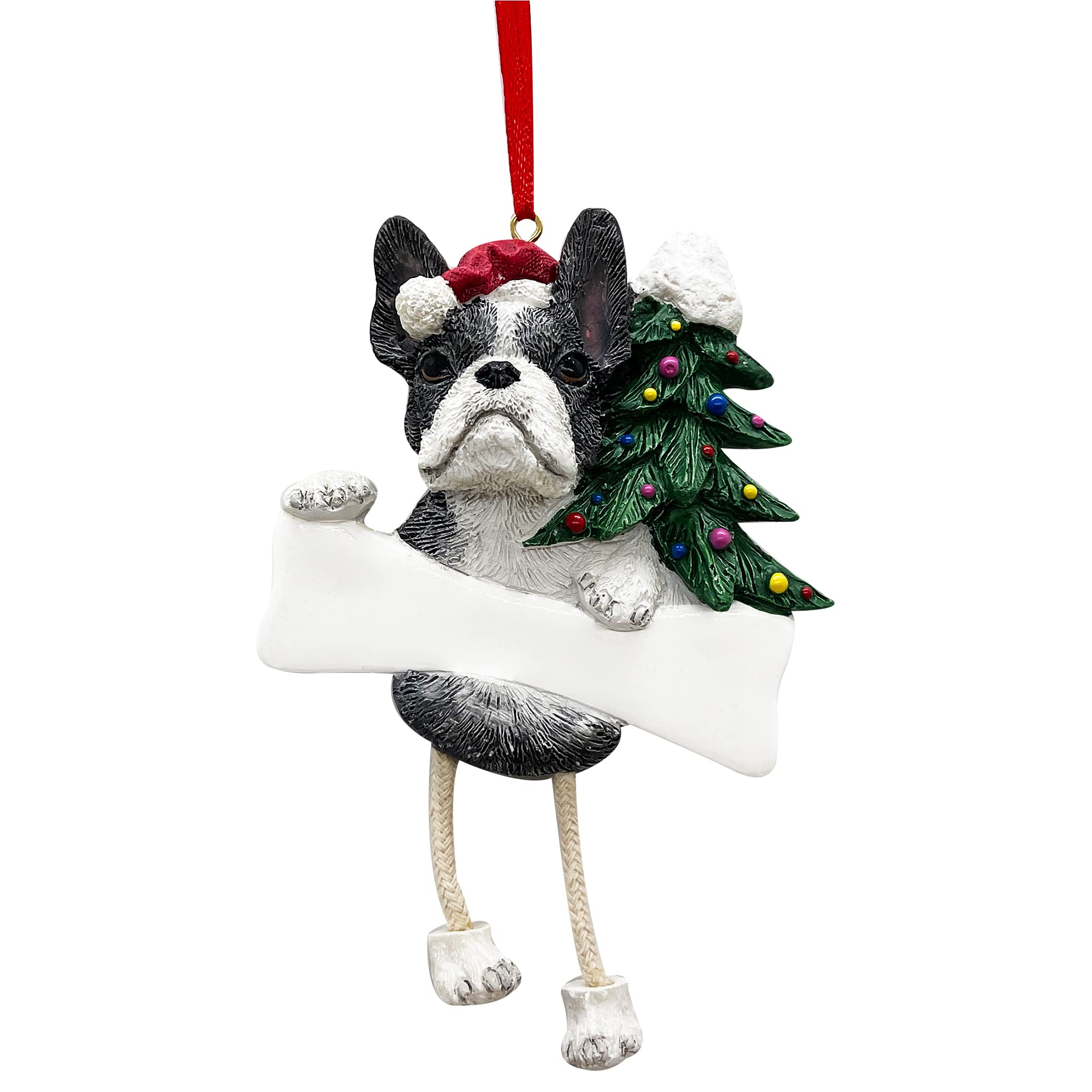 Boston Terrier Ornament with Unique "Dangling Legs" Hand Painted and Easily Personalized Christmas Ornament