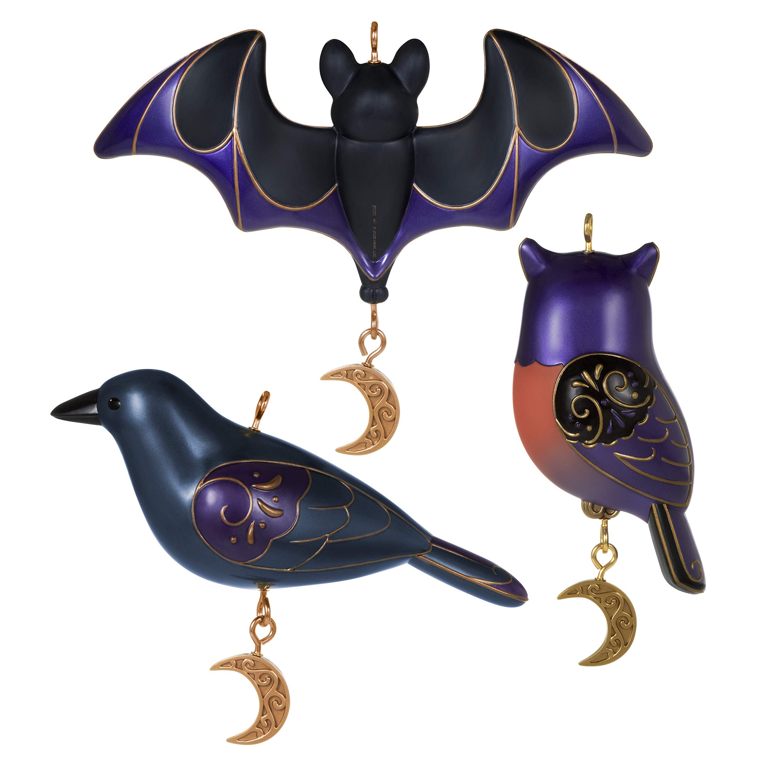 Hallmark Keepsake Outdoor Halloween Ornaments 2020, Spooky Birds and Bat, Set of 3