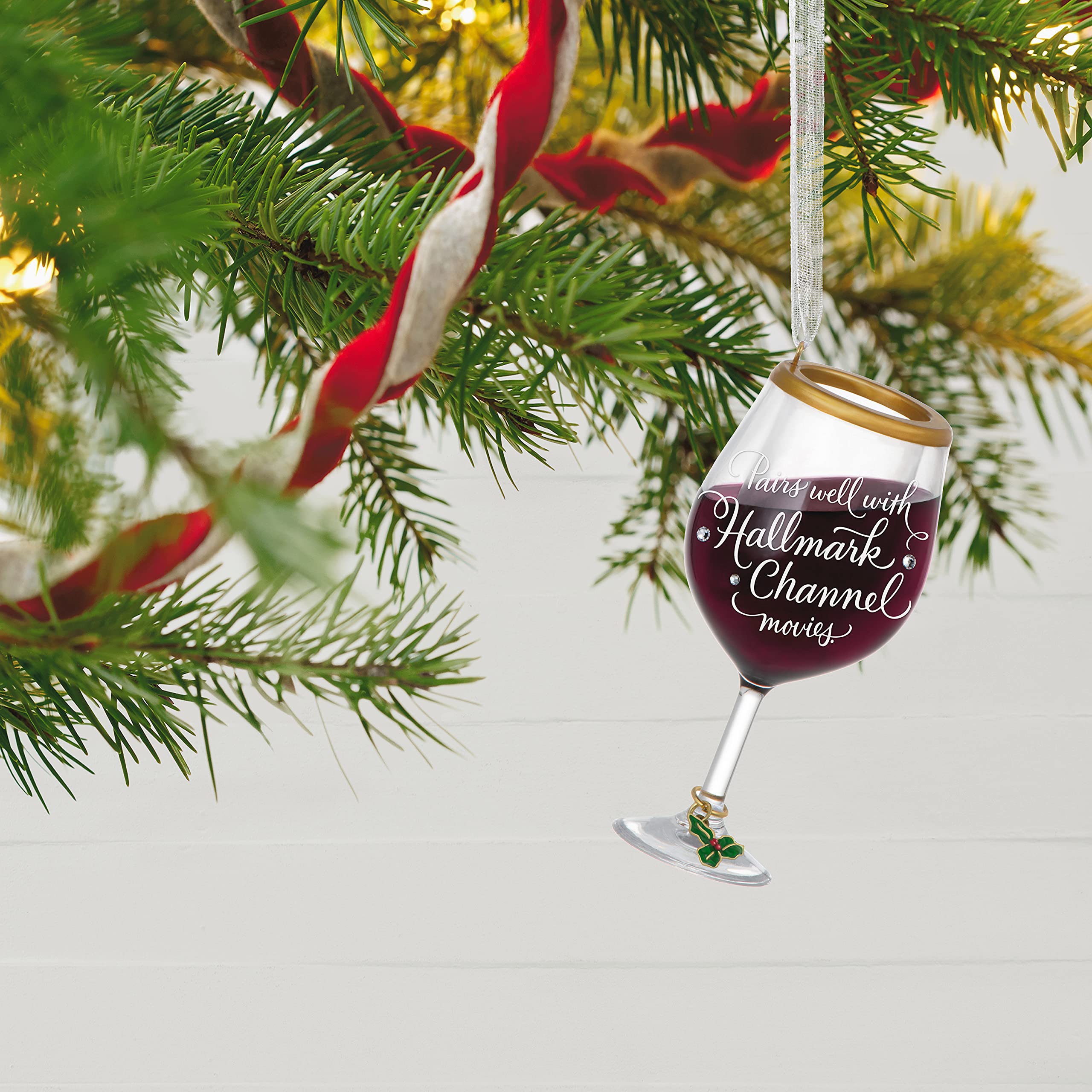 Hallmark Keepsake Christmas Ornament 2021, Hallmark Channel The Perfect Pairing Wine Glass