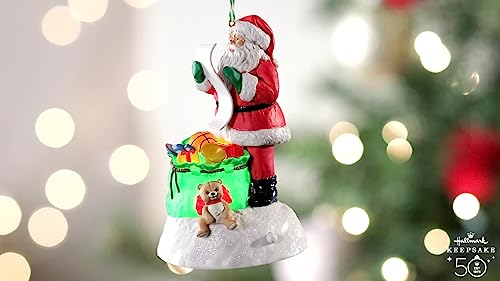 Hallmark Keepsake Christmas Ornament 2023, Checking It Twice, Ornament with Light and Sound, Santa Collectors Gifts