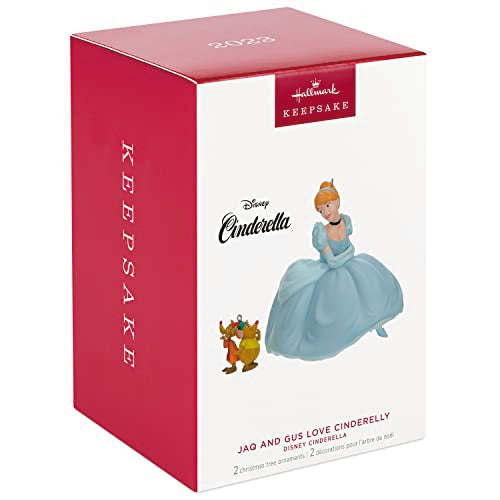 Hallmark Keepsake Christmas Ornaments 2023, Disney Cinderella Jaq and Gus Love Cinderelly, Set of 2, Gifts for Disney Fans