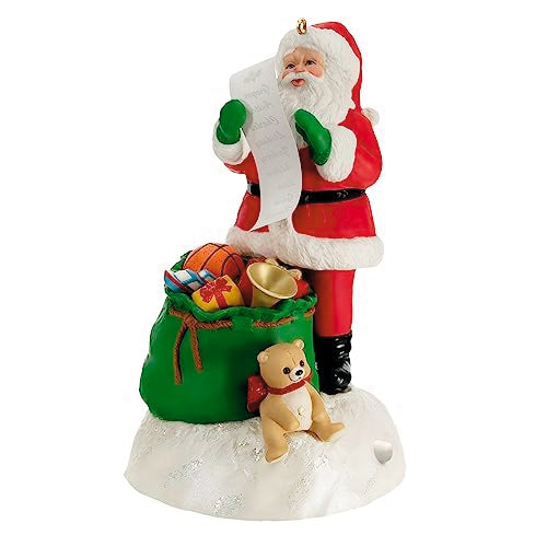 Hallmark Keepsake Christmas Ornament 2023, Checking It Twice, Ornament with Light and Sound, Santa Collectors Gifts