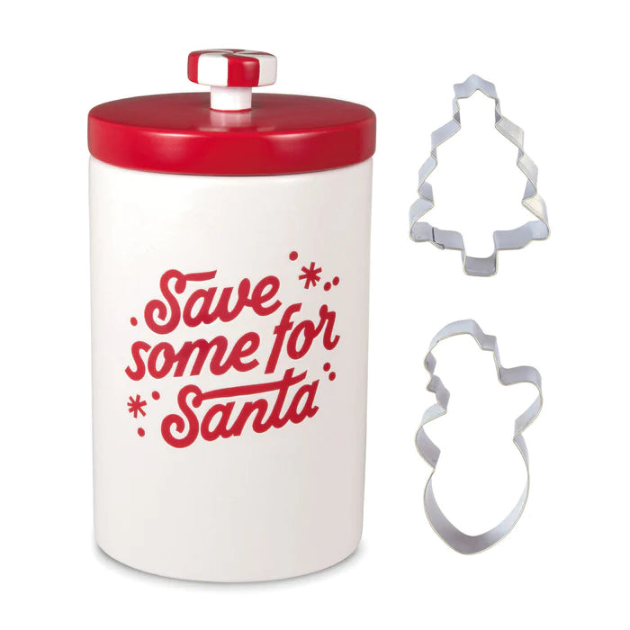 Hallmark Cookie Jar & 2 Cookie Cutters "Save Some for Santa"
